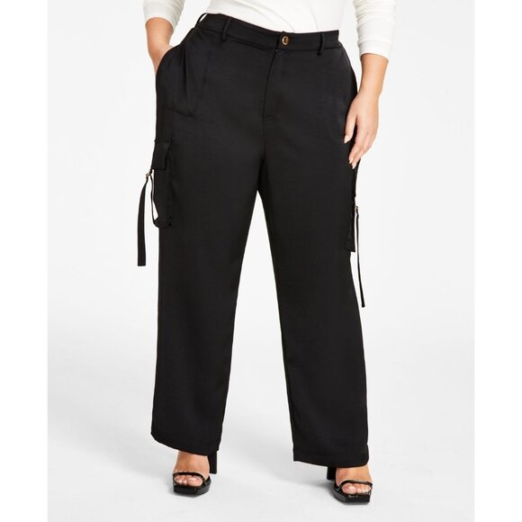 Nina Parker Pants - Nina Parker Womens Trendy Plus Straight Leg Cargo Pants Black Size 18W NWT